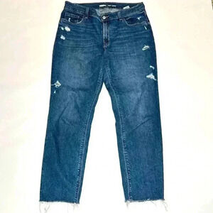 Old Navy Boyfriend Mid Rise Jeans Distressed Size 6 Fringe Cut Off Denim Country